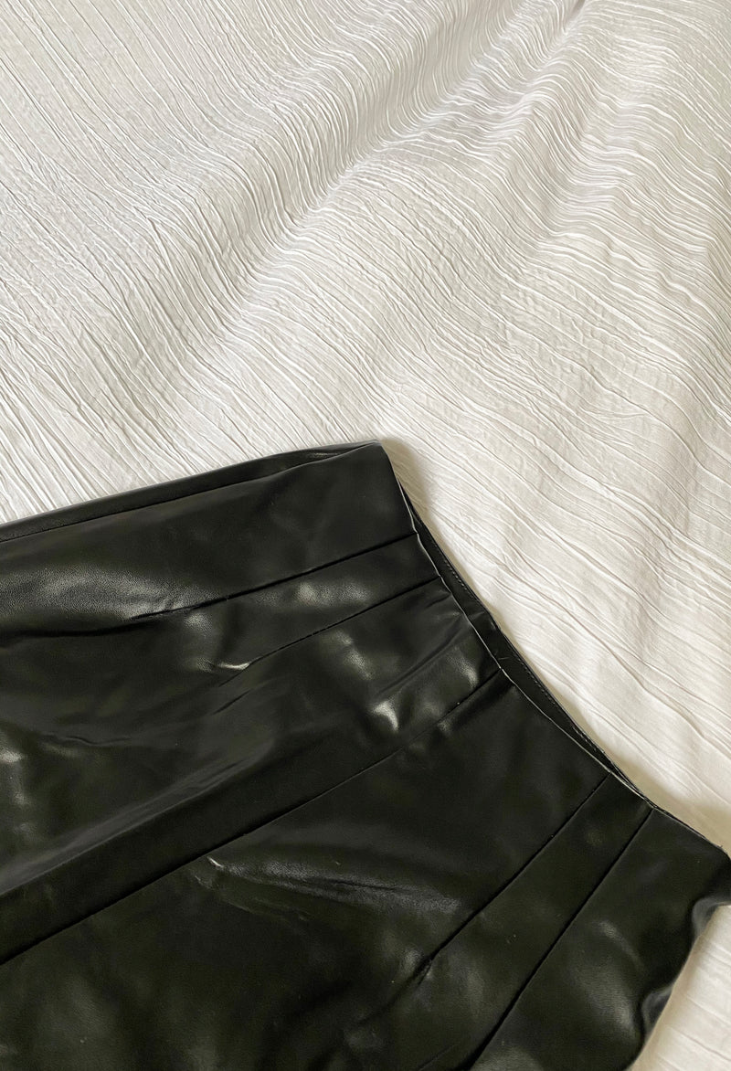 Faux Leather Split Trousers in Black - Sinclair Studio